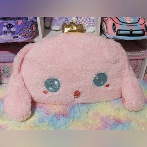 (Sold) Large Fluffy Pink Cinnamaroll Head Pillow With Blue Sparkly Eyes